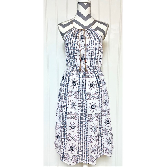 Women's Listicle Boho White Halter Cotton Midi Dress w/ Tassels Size Small - Picture 2 of 10